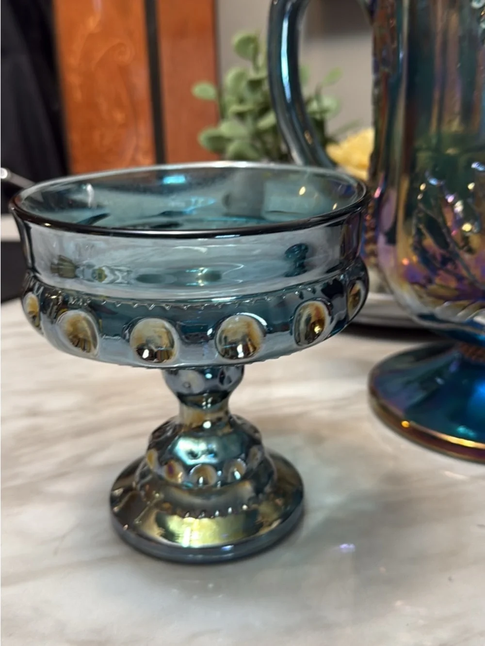 Depression glass blue wide cup/ pedestal stand wide bowl